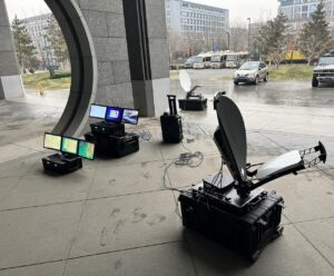 computer boxes and satellite platforms on the ground